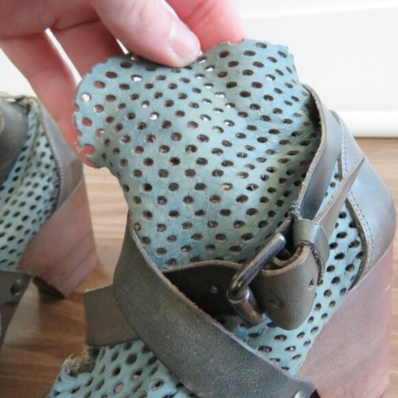 FREE PEOPLE Rendering Perforated Leather Buckle Heel Platform Clogs Boho 7.5 - Picture 10 of 14